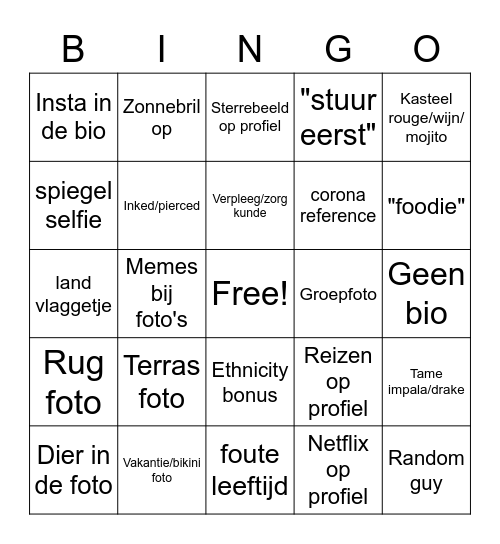 Tinder Bingo Card
