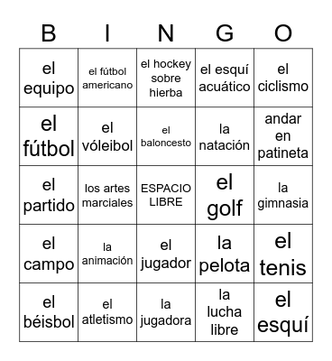 Los deportes Bingo Card