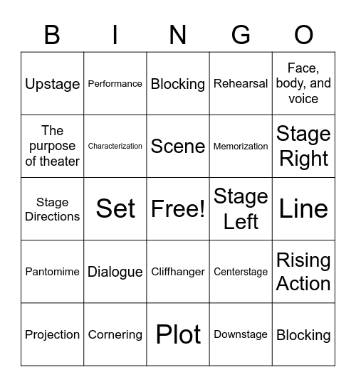 6th Grade Theater Bingo Card