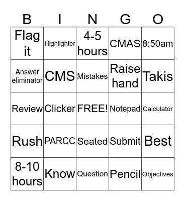 PARCC Bingo Card