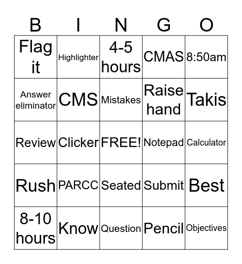 PARCC Bingo Card