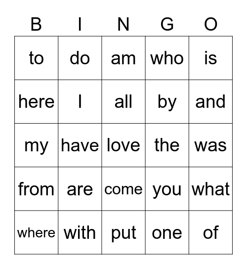 All the Red Words Bingo Card