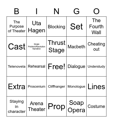7th Grade Theater Bingo Card
