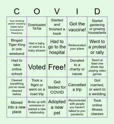 Quarantine Bingo Card
