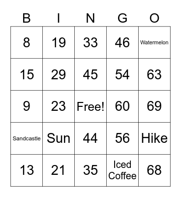 Number Bingo 1-75 Bingo Card