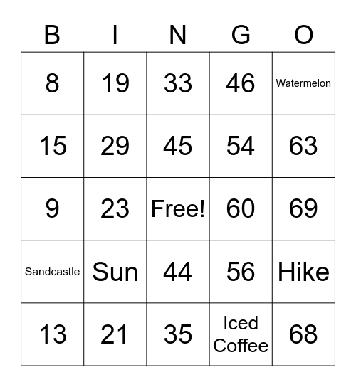 Number Bingo 1-75 Bingo Card