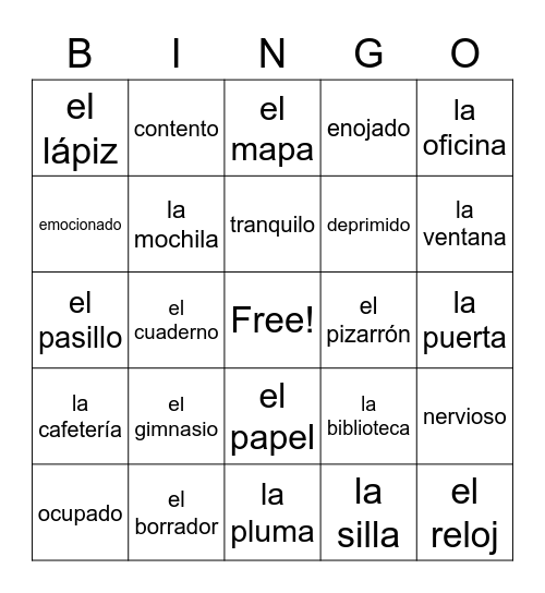 U2L2 Vocabulario - Lo tengo! Bingo Card