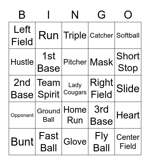 Softball Bingo Card