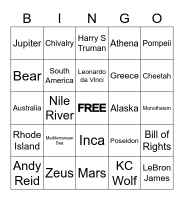 Social Studies Bingo Card