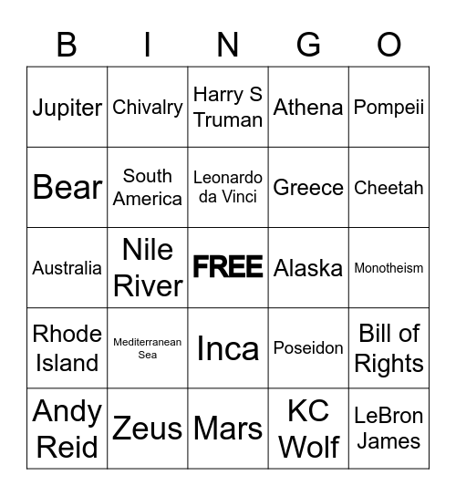 Social Studies Bingo Card