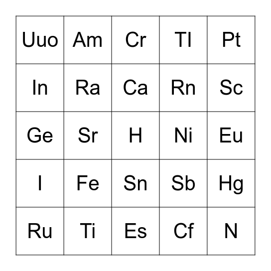 science bingo 2 Bingo Card
