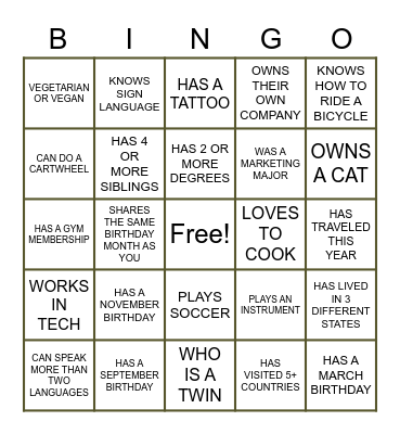 PAYA BINGO! FIND SOMEONE WHO... Bingo Card