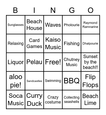 Trini Beach Vacation Bingo Card