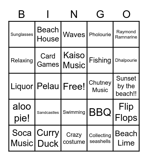 Trini Beach Vacation Bingo Card