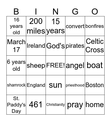 St. Patrick's Day Bingo Card