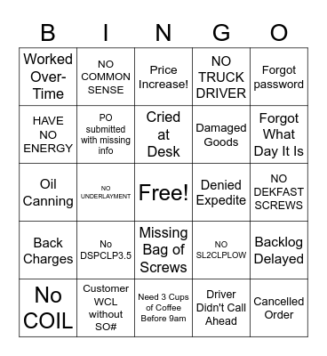 WORK APOCALYPSE BINGO! Bingo Card