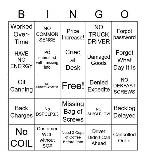 WORK APOCALYPSE BINGO! Bingo Card
