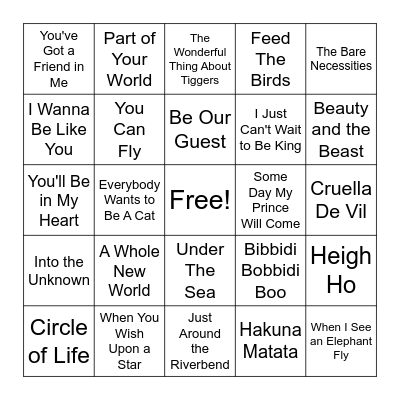 Disney Bingo Card