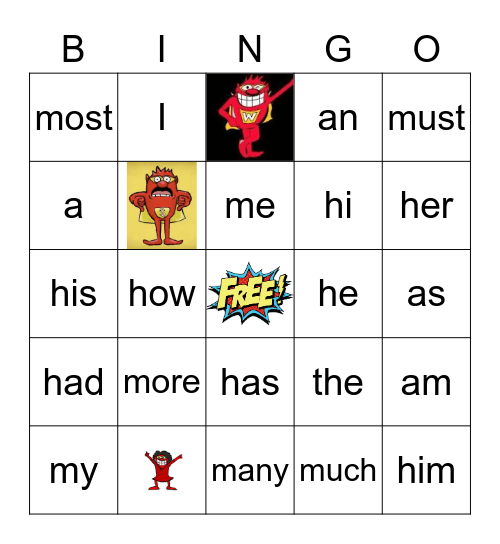 Mighty M and Hero H Bingo Card