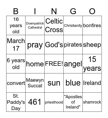 St. Patrick's Day Bingo Card