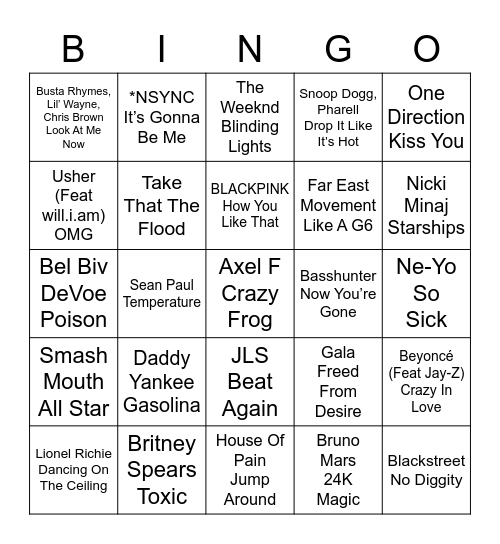 Bangerz Bingo Card
