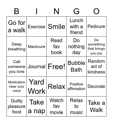 Self-Care Bingo Card