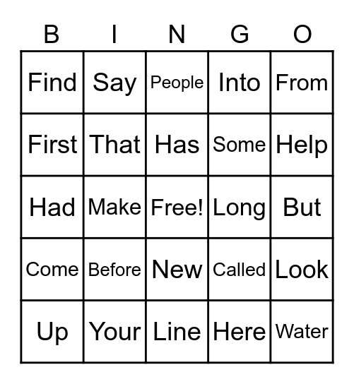 Sight Word Bingo! Bingo Card