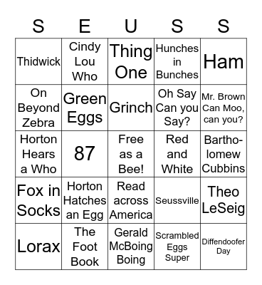 Seussical Fun Bingo Card