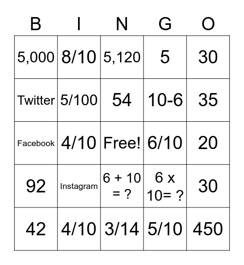 Bing: Multiplication Edition Bingo Card