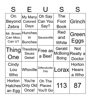 Seussical Fun Bingo Card