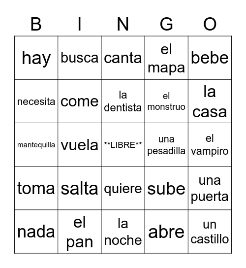 Final Spanish Bingo Card