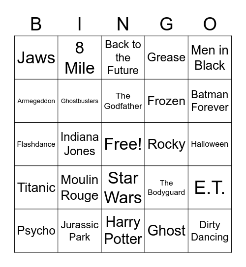 GRI Movie BINGO Card