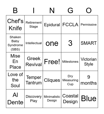 FACS Review Bingo Game!! Bingo Card