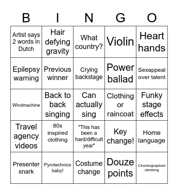 Eurovision 2021 Bingo Card