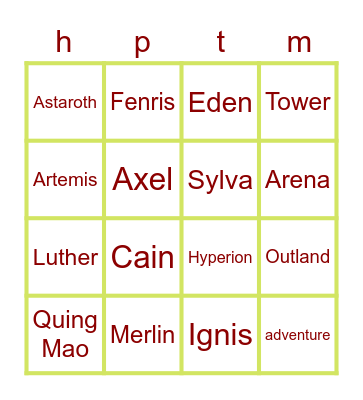 hero wars Bingo Card