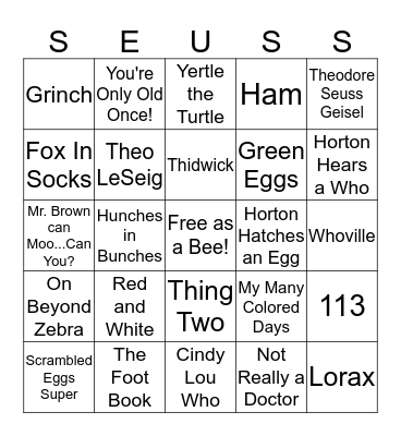 Seussical Fun Bingo Card