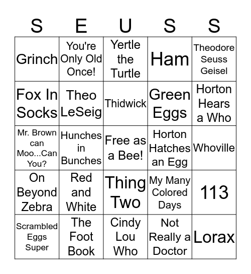 Seussical Fun Bingo Card