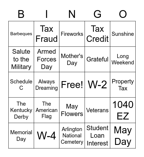 MAY / TAX DAY Bingo Card