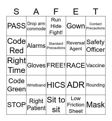 Set Sail FOR SAFETY Bingo Card