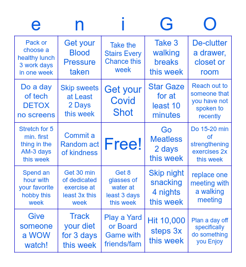 All Together Well - eni-GO Challenge 2021 Bingo Card