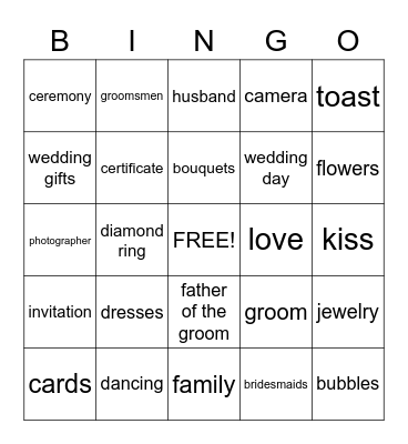 Wedding Shower Bingo Card