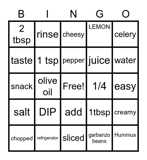 Cooking Show Bingo Card
