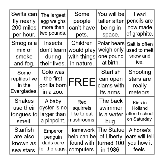 STAR WORD BINGO Card