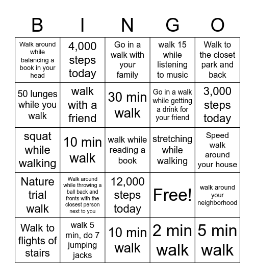 Walking Challenge Bingo Card