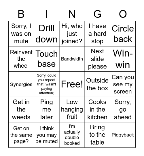 Meeting Bingo Card