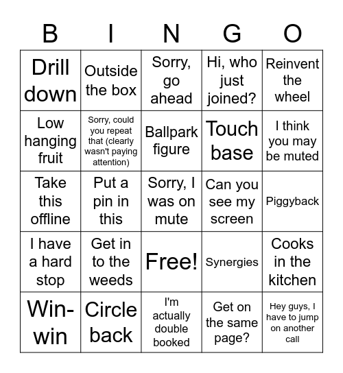 Meeting time Bingo Card