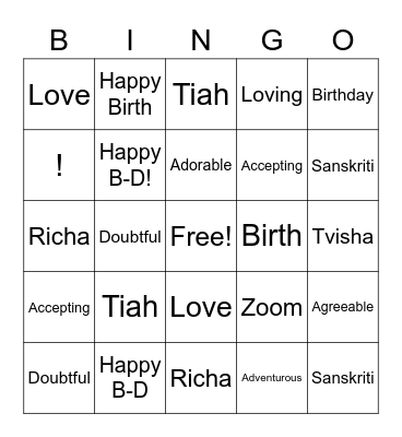 Happy Birthday Sanskriti Bingo Card