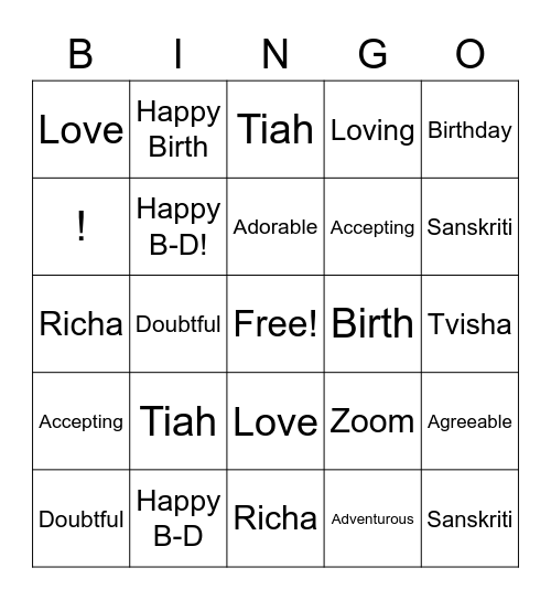 Happy Birthday Sanskriti Bingo Card