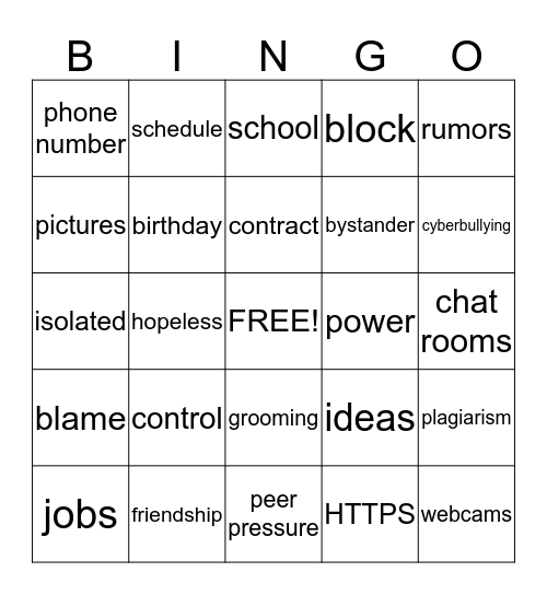 Digital Friendship BINGO Card
