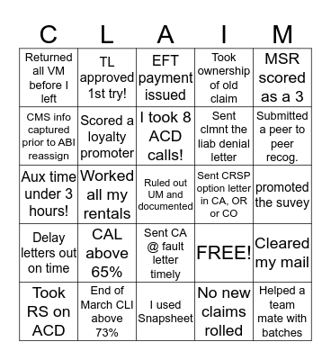 PDO2 CLAIM BINGO  Bingo Card